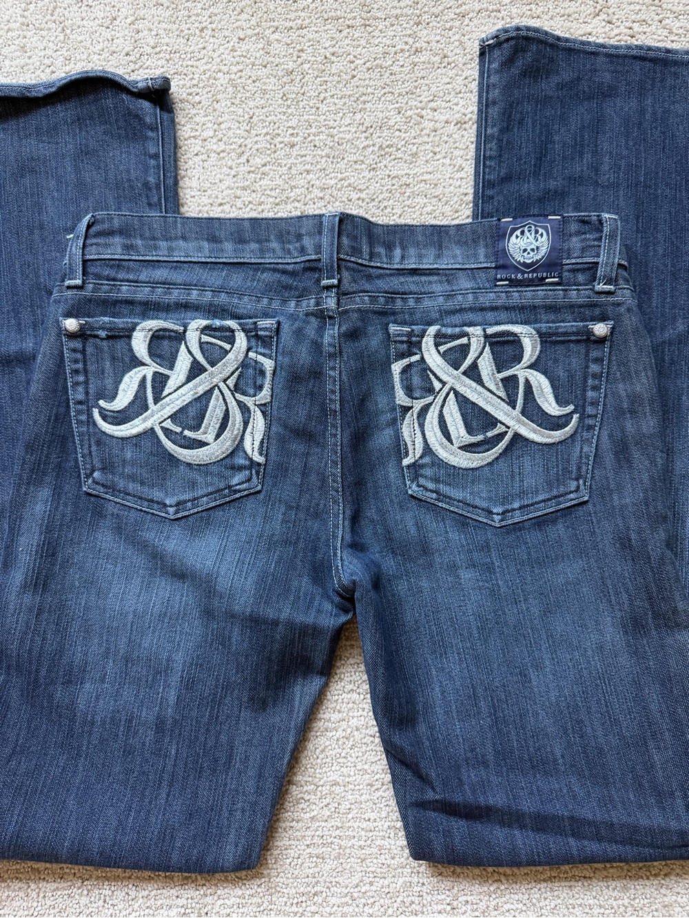 Rock & Republic Women's Dark Indigo Boot Cut Jeans with Embroidered Back Pockets